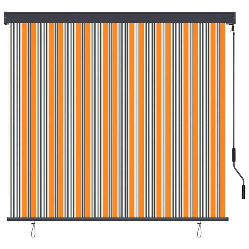 Udendørs rullegardin - gul/blå stribet, 180 × 250 cm, stof og aluminium