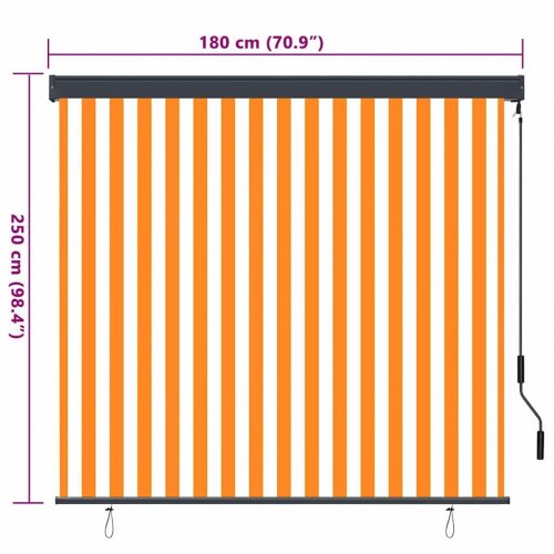 Udendørs rullegardin - hvid/orange stribet 180 × 250 cm i stof og aluminium