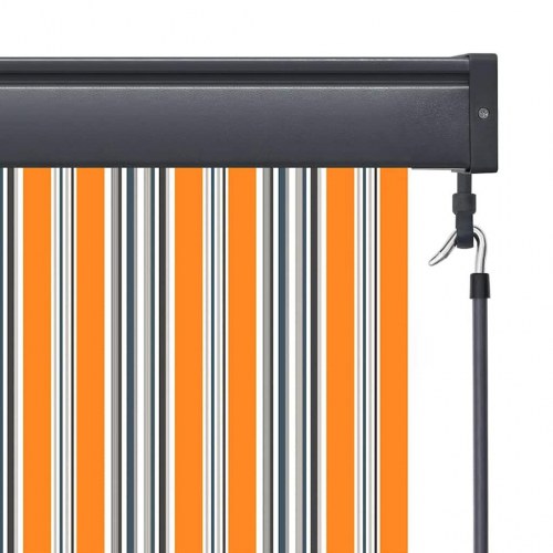 Udendørs rullegardin - gul/blå stribet, 180 × 250 cm, stof og aluminium