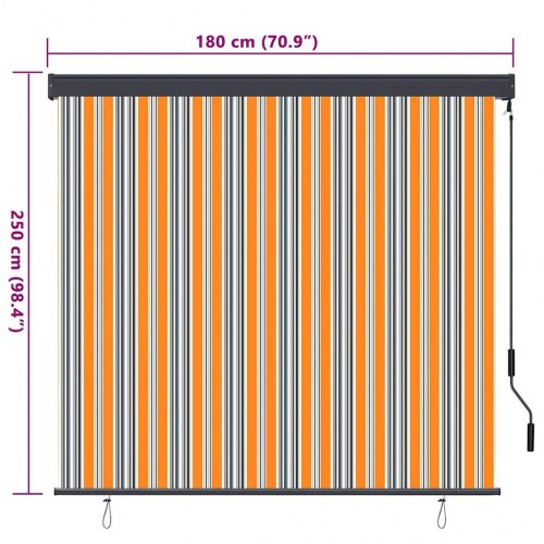 Udendørs rullegardin - gul/blå stribet, 180 × 250 cm, stof og aluminium