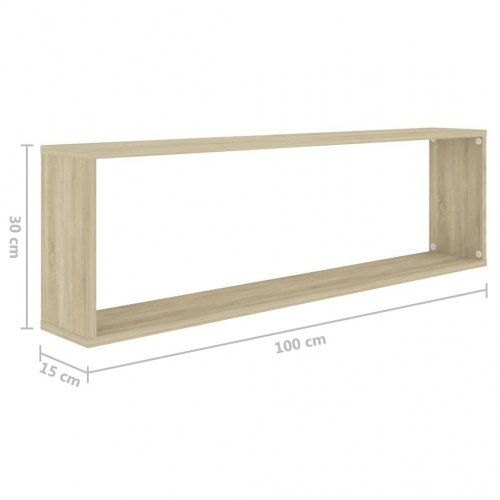Væghylder 2stk. 100x15x30cm kube konstrueret træ hvid sonoma-eg