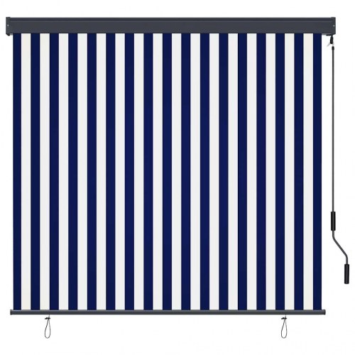 Udendørs rullegardin - blå/hvid stribet 180 × 250 cm i stof og aluminium