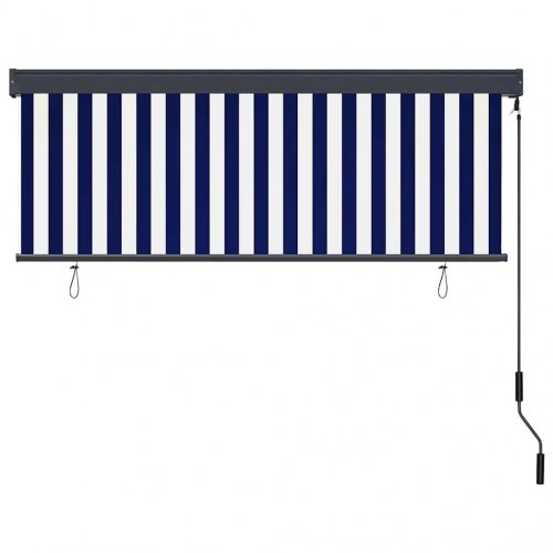 Udendørs rullegardin - blå/hvid stribet 180 × 250 cm i stof og aluminium