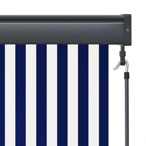 Udendørs rullegardin - blå/hvid stribet 180 × 250 cm i stof og aluminium