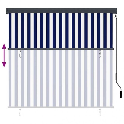 Udendørs rullegardin - blå/hvid stribet 180 × 250 cm i stof og aluminium