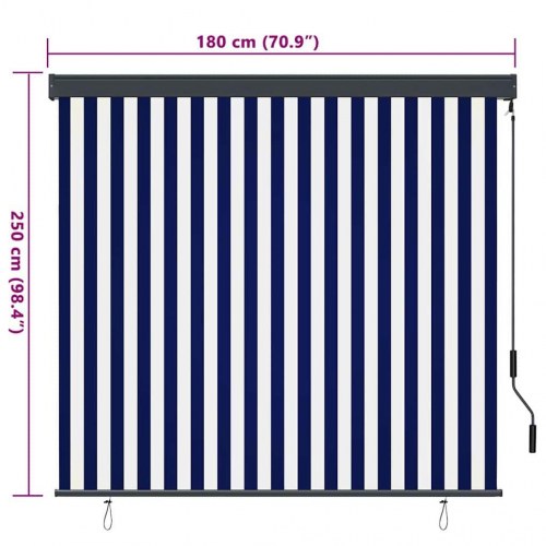 Udendørs rullegardin - blå/hvid stribet 180 × 250 cm i stof og aluminium
