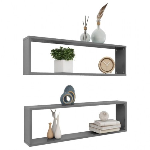 Væghylder 2 stk. 100x15x30 cm kube konstrueret træ grå højglans