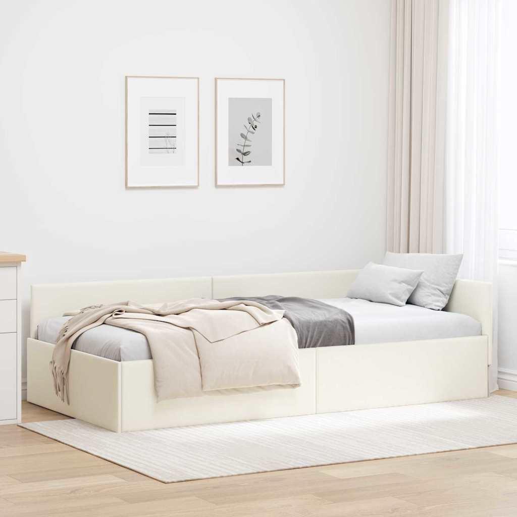 Hjørnesengramme Creme 90 x 200 cm Velour og konstrueret træ billede