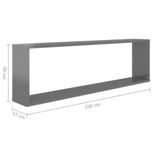 Væghylder 2 stk. 100x15x30 cm kube konstrueret træ grå højglans
