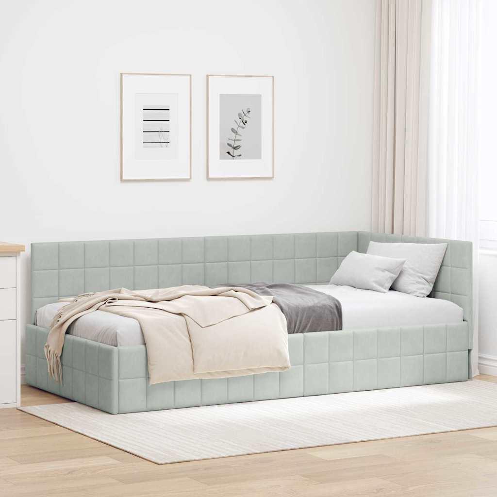 Hjørnesengramme med hovedgærde Lysegrå 100 x 200 cm Fløjl billede