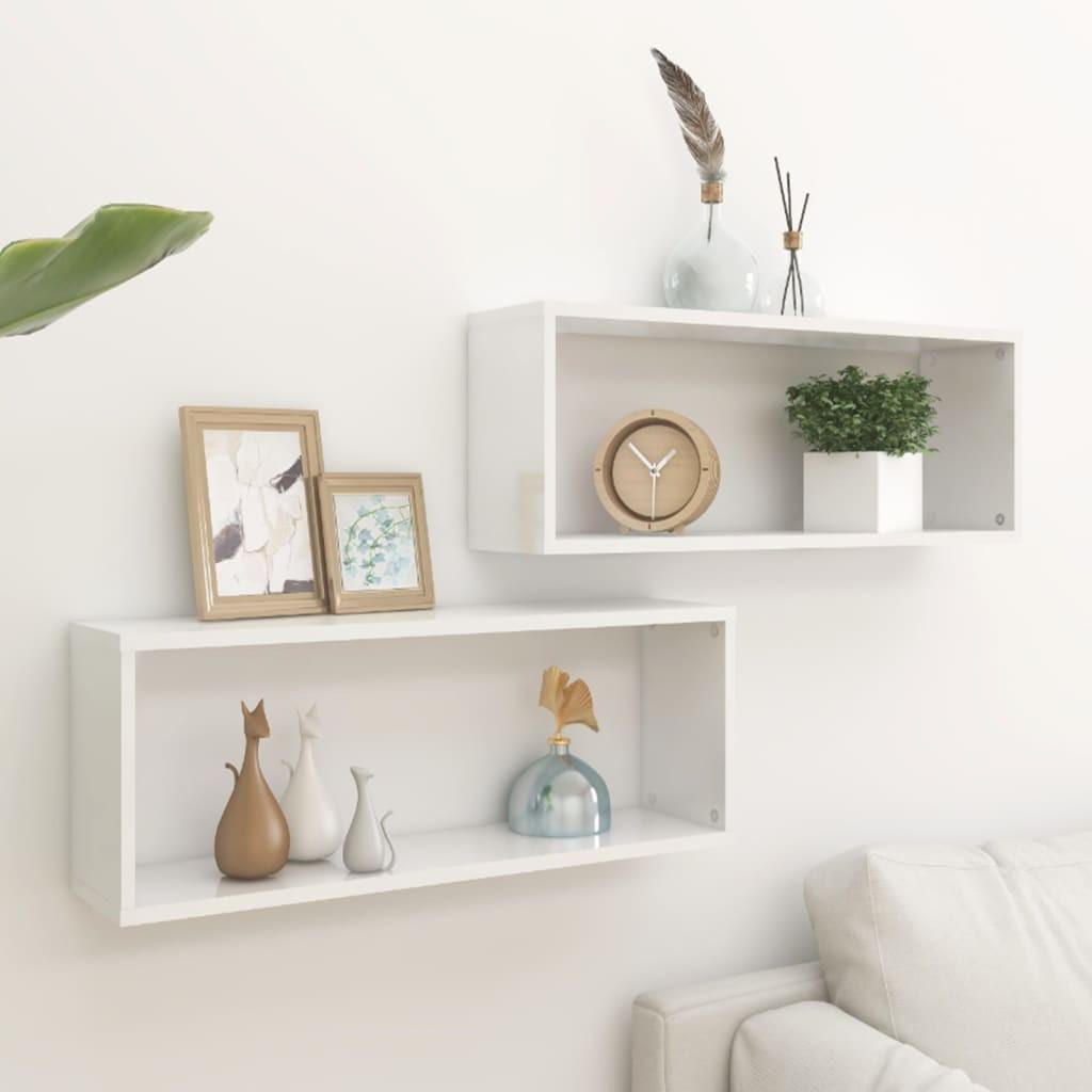 Væghylder 2 stk. 60x15x23 cm kubeformet hvid højglans