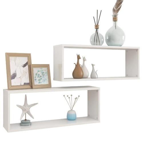 Væghylder 2 stk. 60x15x23 cm kubeformet hvid højglans