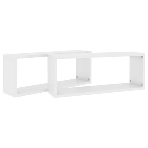 Væghylder 2 stk. 60x15x23 cm kubeformet hvid højglans