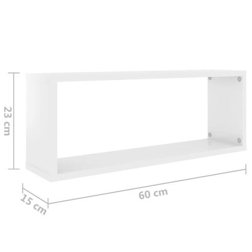 Væghylder 2 stk. 60x15x23 cm kubeformet hvid højglans