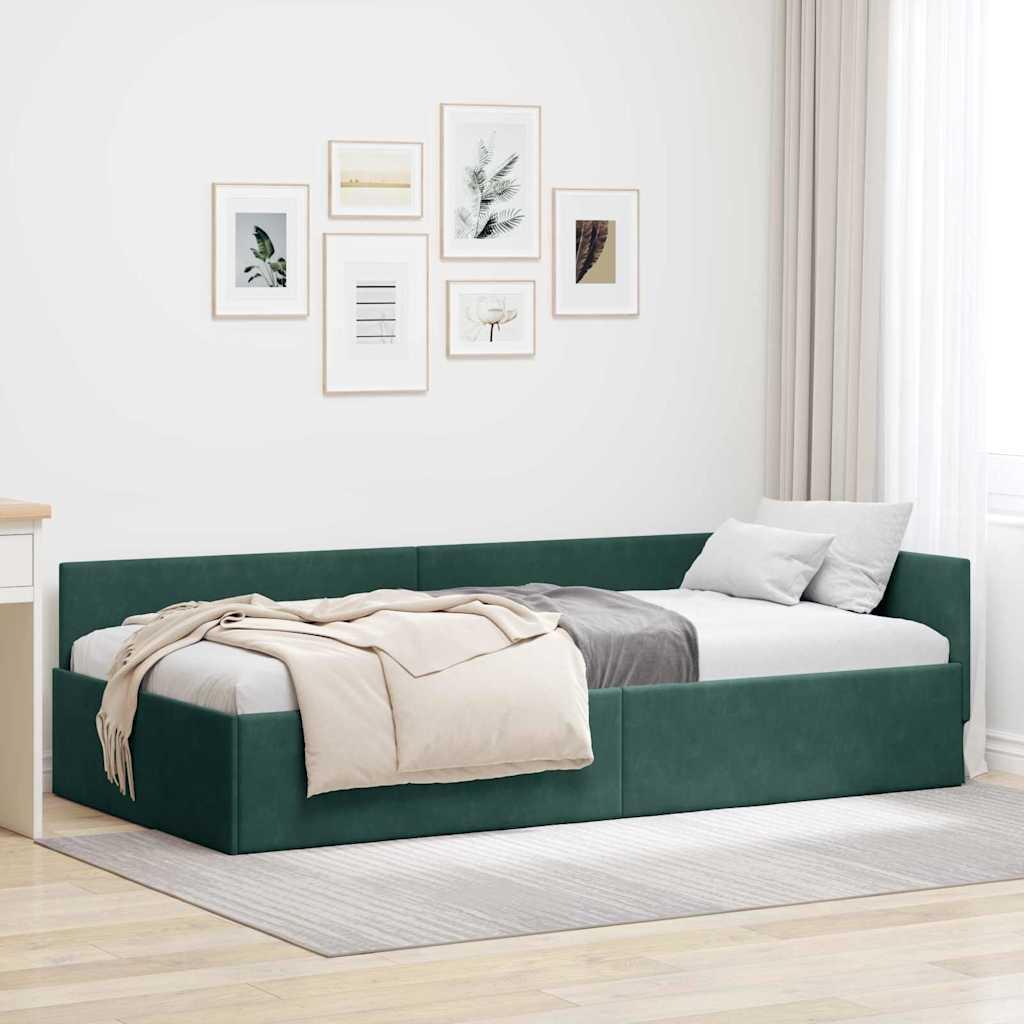 Hjørnesengramme Mørkegrøn 90 x 200 cm Velour og konstrueret træ billede