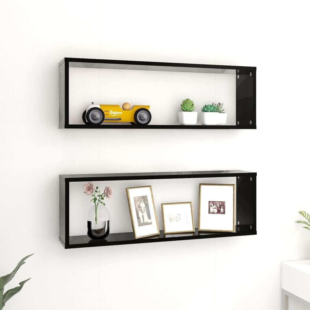 Væghylder 2 stk. 80x15x26,5 cm kubeformet spånplade sort