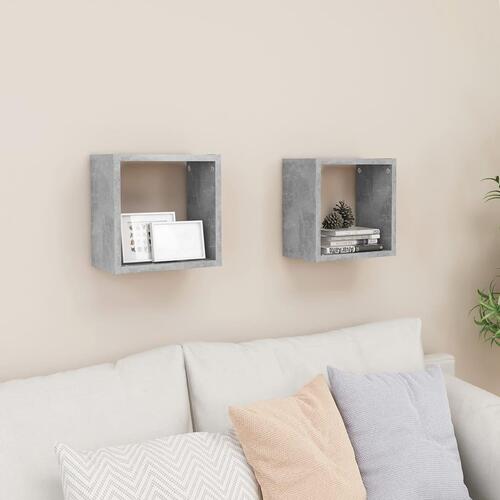 Væghylder 2 stk. 26x15x26 cm kubeformet betongrå