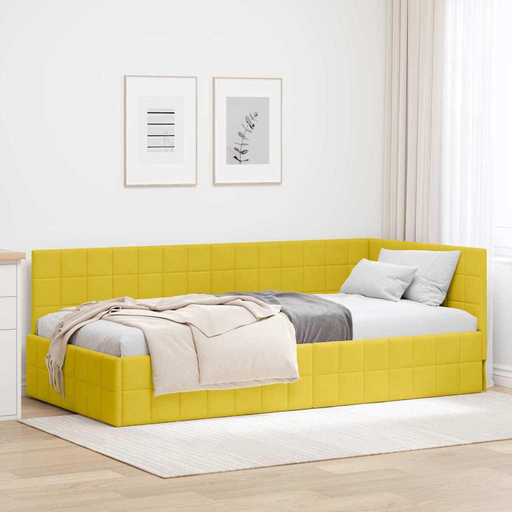 Hjørnesengramme med hovedgærde Gul 90 x 190 cm Fløjl billede