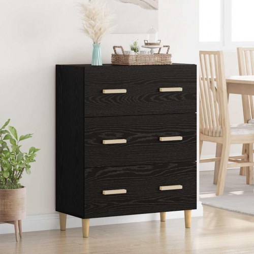 Skænk med 3 skuffer i sort eg - 69,5 x 34 x 90 cm