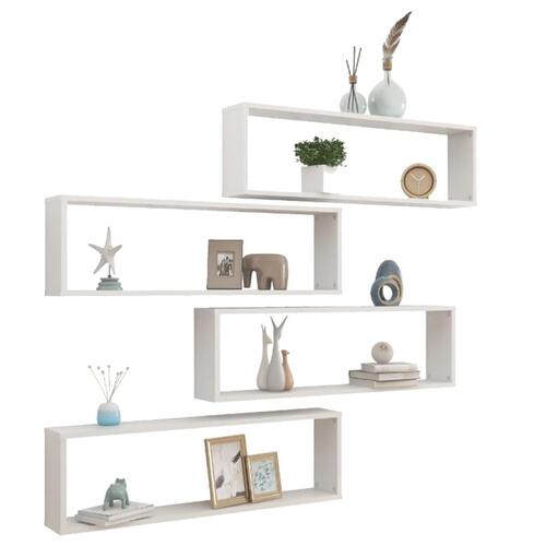 Væghylder 4 stk. 100x15x30 cm kubeform spånplade hvid højglans