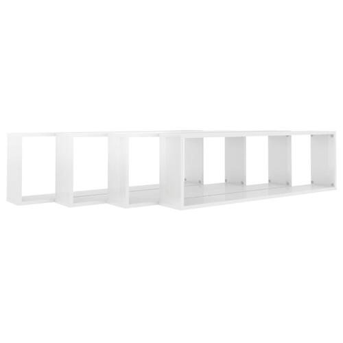 Væghylder 4 stk. 100x15x30 cm kubeform spånplade hvid højglans