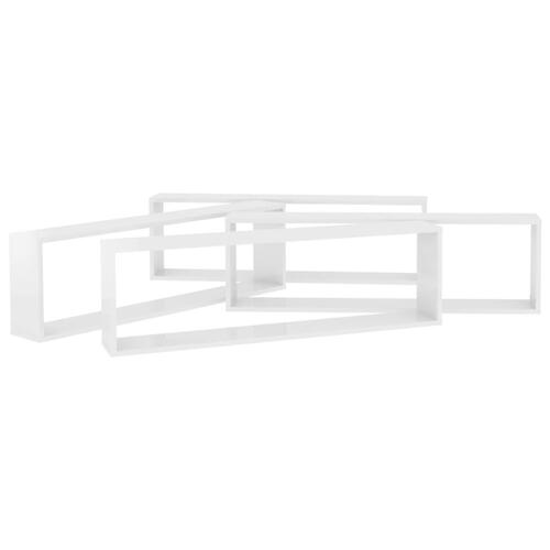 Væghylder 4 stk. 100x15x30 cm kubeform spånplade hvid højglans