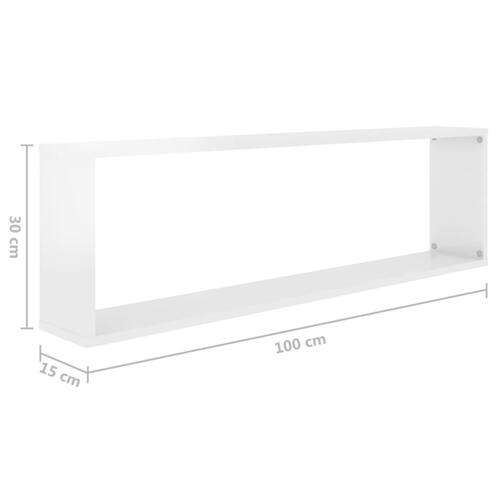 Væghylder 4 stk. 100x15x30 cm kubeform spånplade hvid højglans