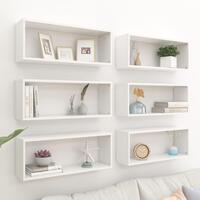 Væghylder 6 stk. 60x15x23 cm kubeformet konstrueret træ hvid