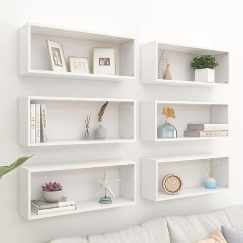 Væghylder 6 stk. 60x15x23 cm kubeformet konstrueret træ hvid