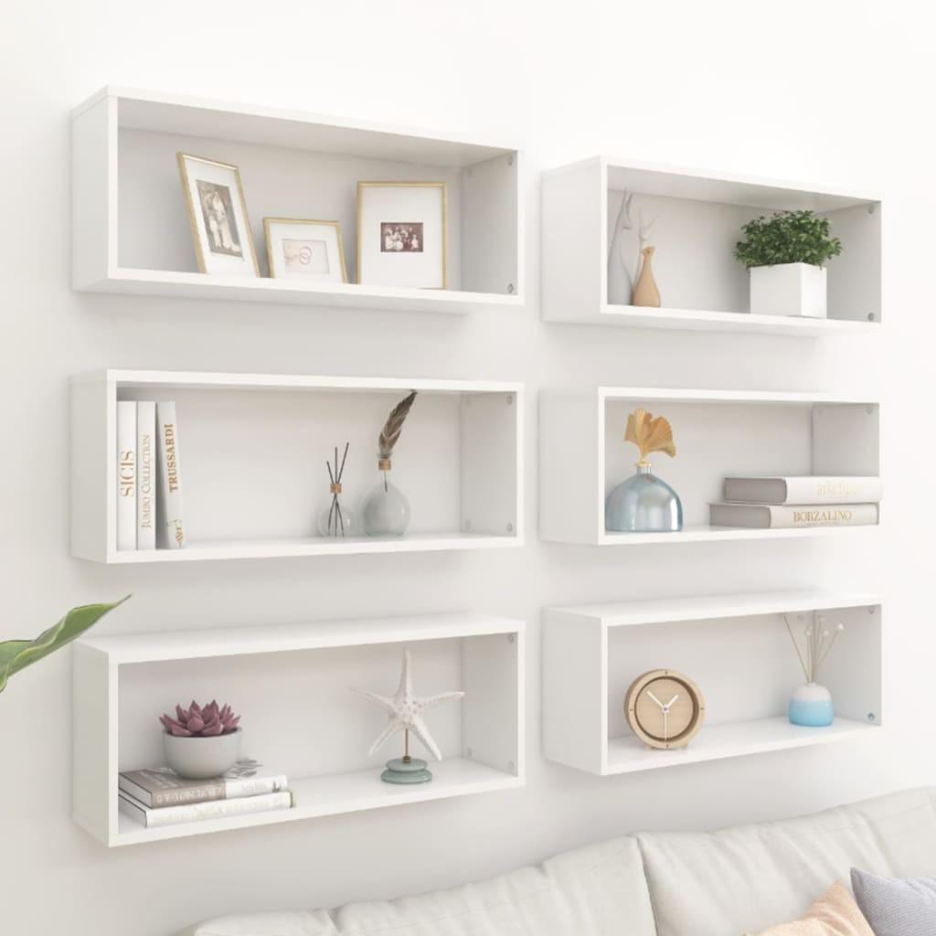 Væghylder 6 stk. 60x15x23 cm kubeformet konstrueret træ hvid