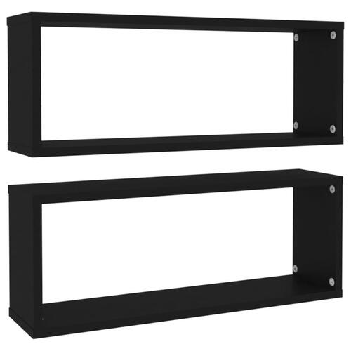 Væghylder 2 stk. 60x15x23 cm kubeformet konstrueret træ sort