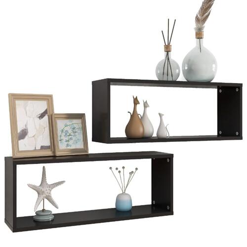 Væghylder 2 stk. 60x15x23 cm kubeformet konstrueret træ sort