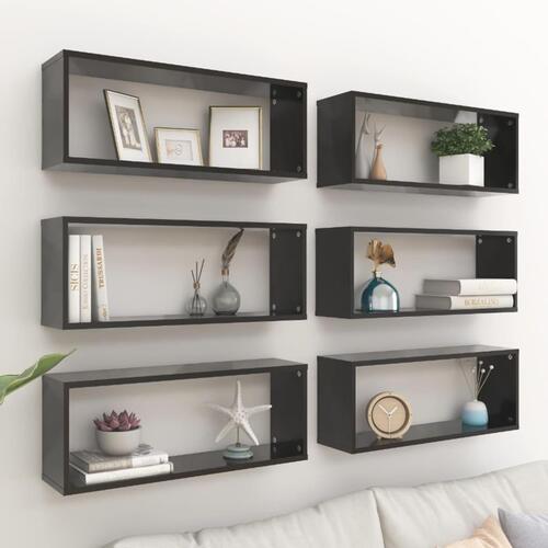 Væghylder 6 stk. 60x15x23 cm kubeformet konstrueret træ sort