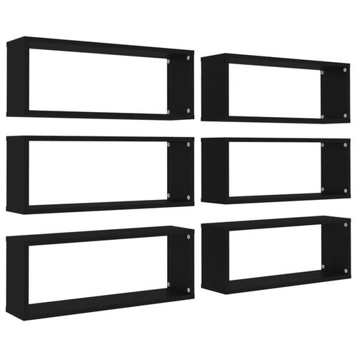 Væghylder 6 stk. 60x15x23 cm kubeformet konstrueret træ sort