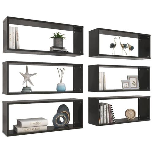 Væghylder 6 stk. 60x15x23 cm kubeformet konstrueret træ sort