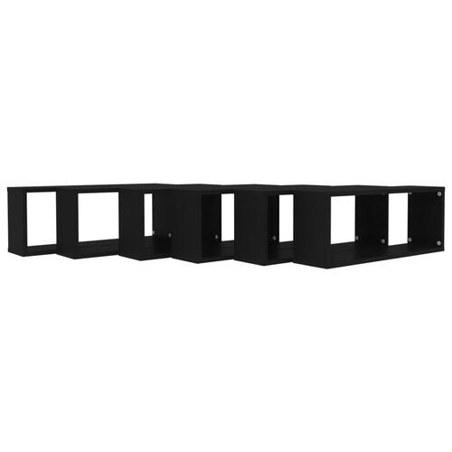 Væghylder 6 stk. 60x15x23 cm kubeformet konstrueret træ sort