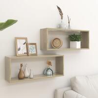 Væghylder 2stk. 60x15x23cm kubeformet konstrueret træ sonoma-eg