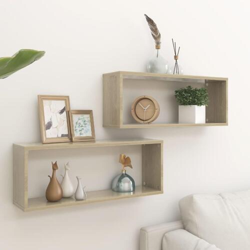 Væghylder 2stk. 60x15x23cm kubeformet konstrueret træ sonoma-eg