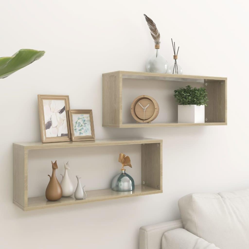 Væghylder 2stk. 60x15x23cm kubeformet konstrueret træ sonoma-eg