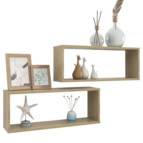 Væghylder 2stk. 60x15x23cm kubeformet konstrueret træ sonoma-eg