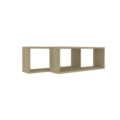 Væghylder 2stk. 60x15x23cm kubeformet konstrueret træ sonoma-eg