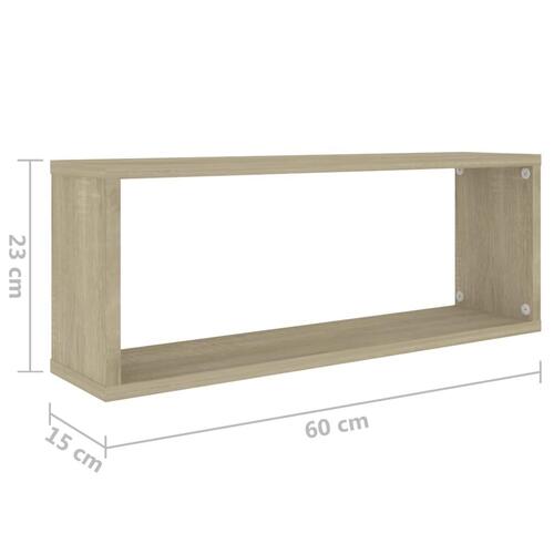 Væghylder 2stk. 60x15x23cm kubeformet konstrueret træ sonoma-eg