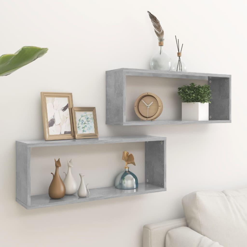 Væghylder 2 stk. 60x15x23cm kubeformet konstrueret træ betongrå