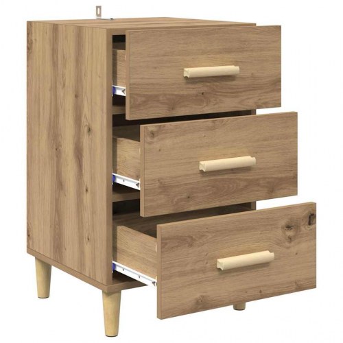 Sengebord i Artisan egetræ med 3 skuffer - 40 x 40,5 x 66 cm