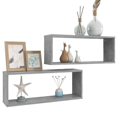 Væghylder 2 stk. 60x15x23cm kubeformet konstrueret træ betongrå