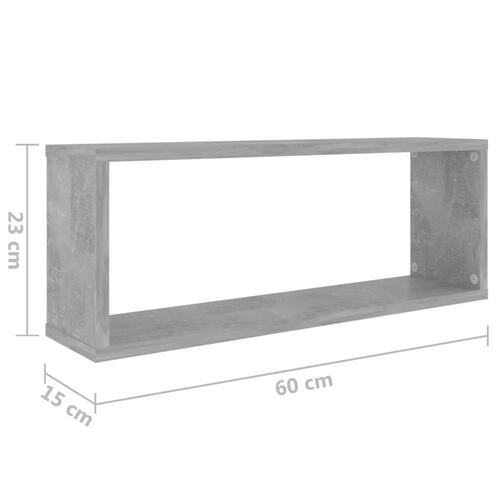 Væghylder 2 stk. 60x15x23cm kubeformet konstrueret træ betongrå