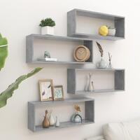 Væghylder 4 stk. 60x15x23cm kubeformet konstrueret træ betongrå
