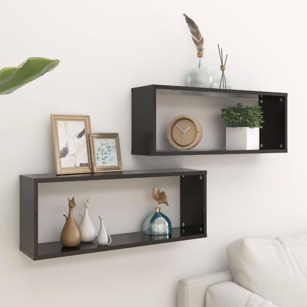Væghylder 2 stk. 60x15x23 cm kubeformet sort højglans