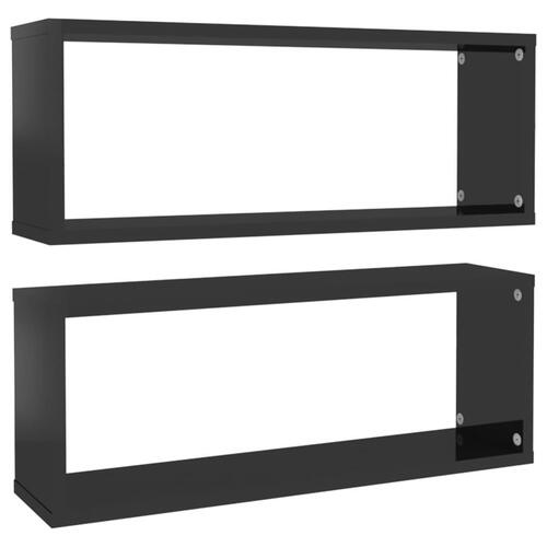 Væghylder 2 stk. 60x15x23 cm kubeformet sort højglans