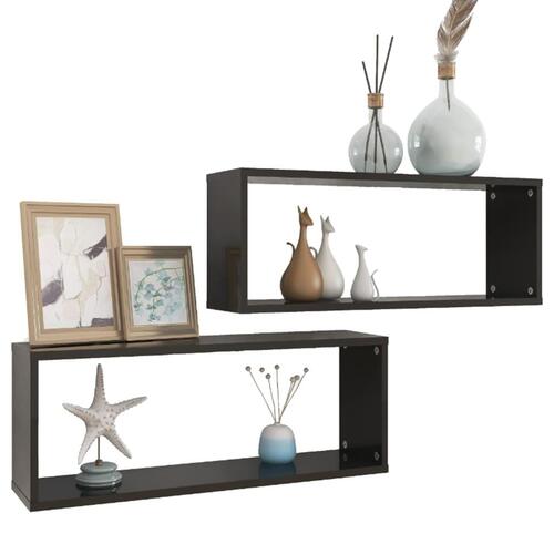 Væghylder 2 stk. 60x15x23 cm kubeformet sort højglans